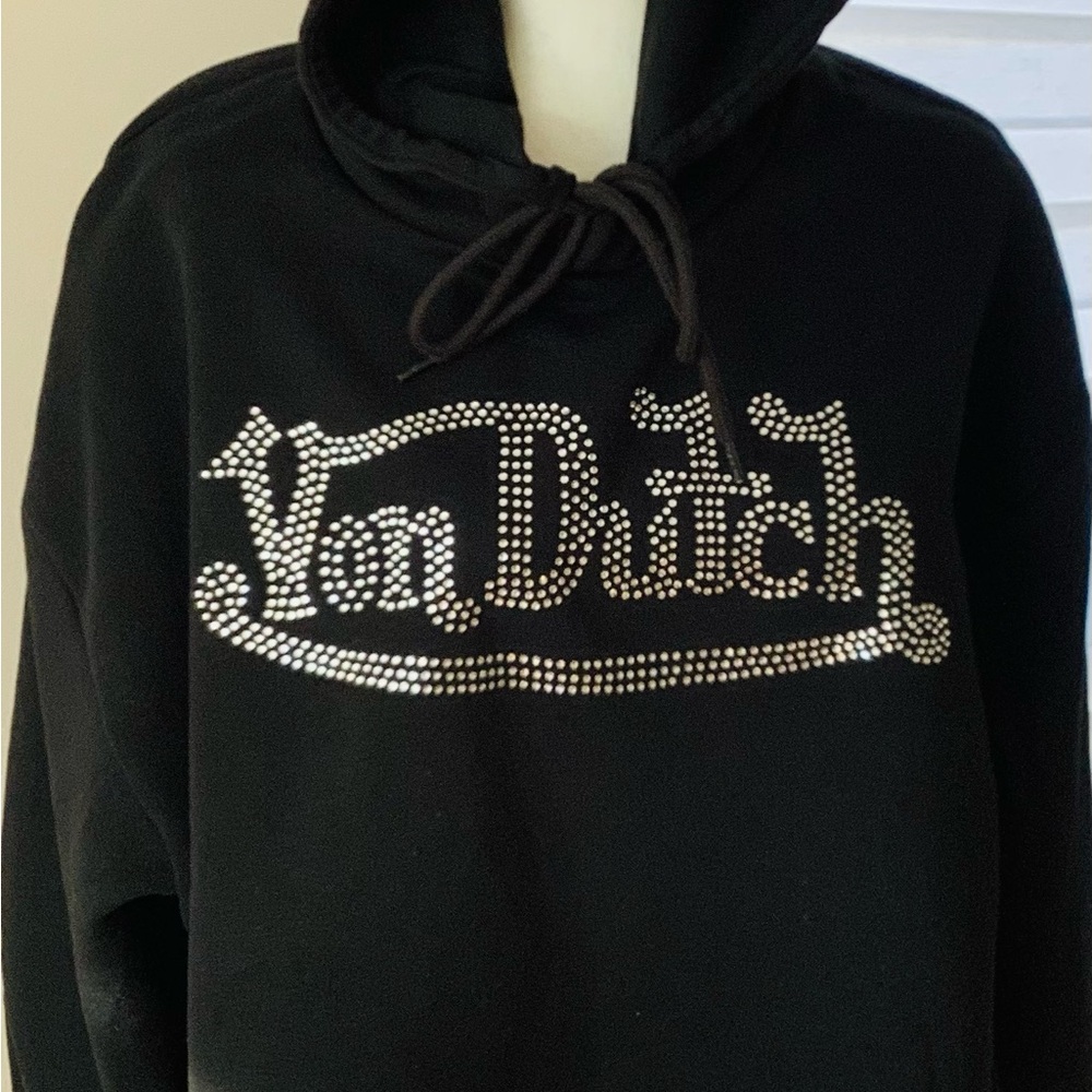 Von Dutch Black Hoodie with Silver Rhinestone Logo , Brand New
